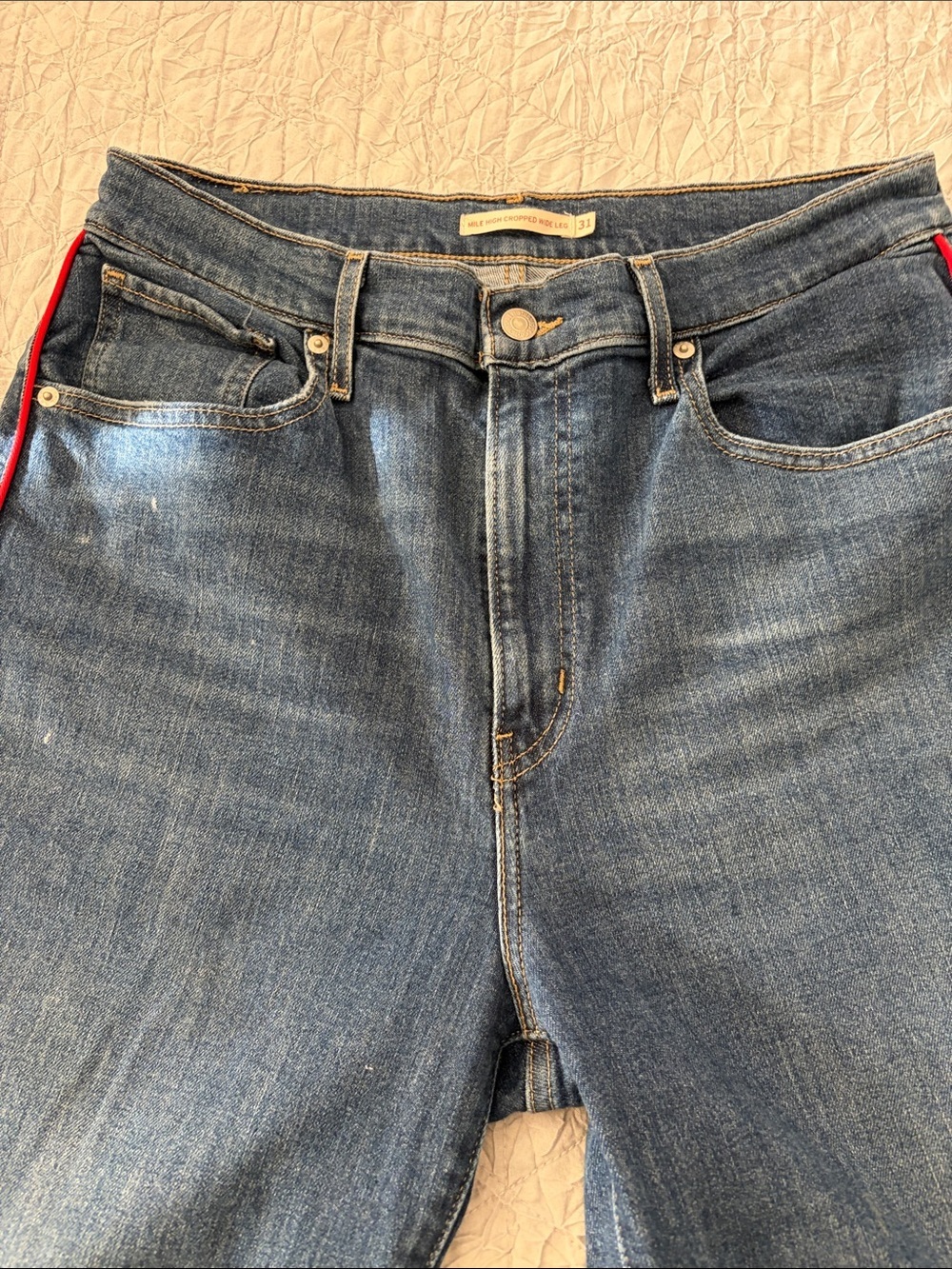 Levi's Blue Cropped Wide-Leg Jeans with Red Side Piping - Picture 3 of 11